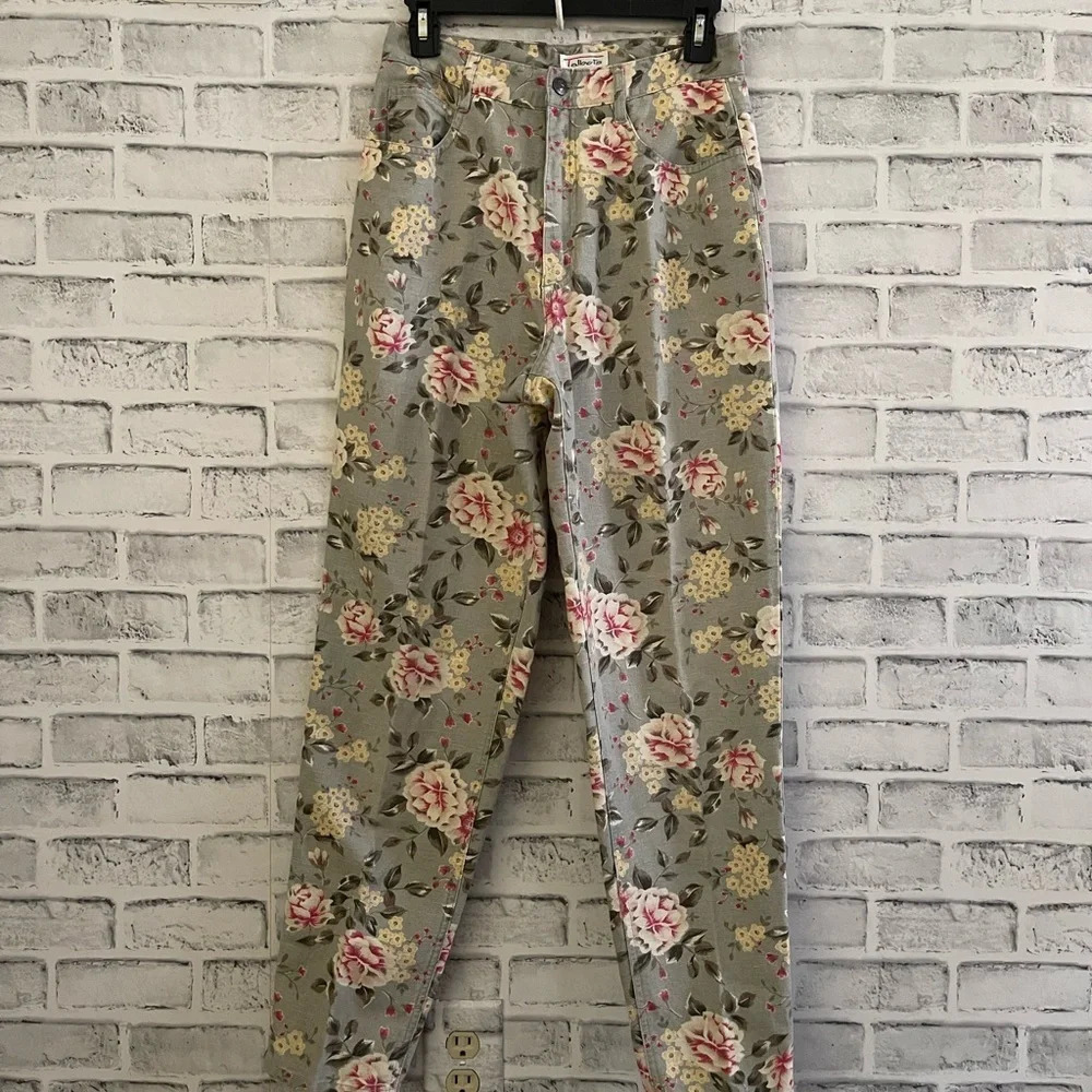 Women’s Talbots vintage linen blend floral high waist pants 6